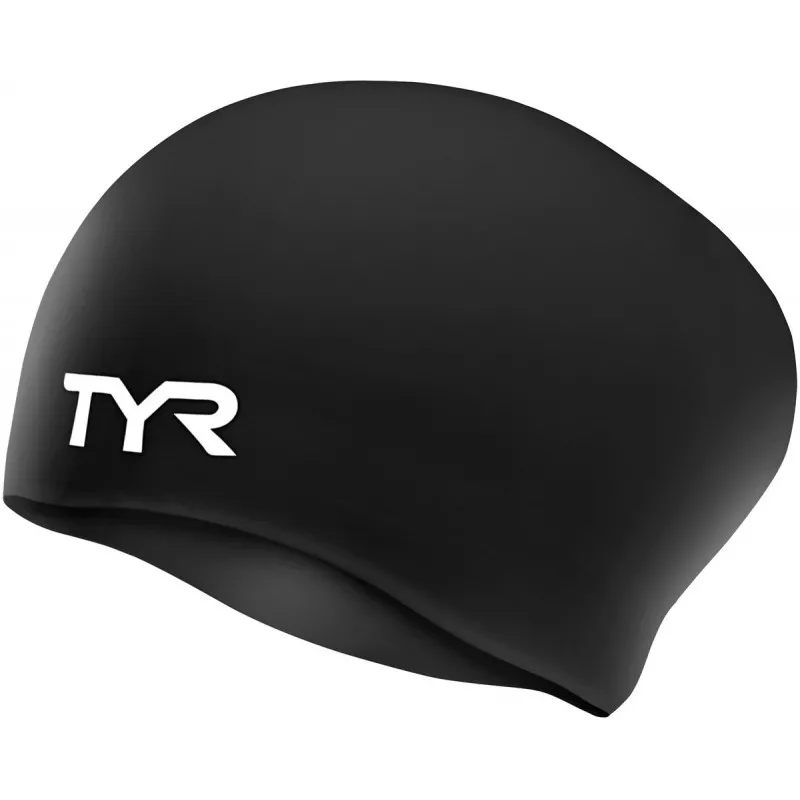 TYR Long Hair Wrinkle-Free Swim Cap Black