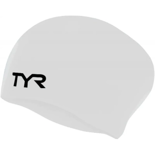 TYR Long Hair Wrinkle-Free Swim Cap White